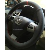 Toyota Corolla 2007-2011 Uyumlu Dikmeli Direksiyon Kılıfı Noktalı-Alkantara (Nubuk) Kırmızı Yüzüklü