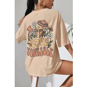 Trendseninle Love Yourself Baskılı Bej Oversize Kadın T-shirt