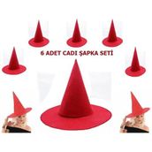 TTT Kırmızı Keçe Cadı Şapkası Yetişkin-Çocuk Uyumlu