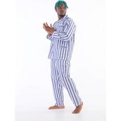 Tudik Collection Kocabey 4007 Uzun Kol Çizgili Gaffur Erkek Pijama Takım - Mavi