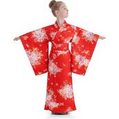 Tülü Akkoç Japon Kız Çocuk Kimono Kostümü - Kırmızı - 9 - 10 Yaş