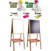 Turkuaz Ahşap Çocuk Yazı Tahtası, Manyetik ve Gerçek Metal Yüzeyli Set - Altın - Turkuaz - Seçenek 1