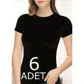 Tutku Elit 2202 Elastan 6 Adet Siyah Yarım Kol Kadın Body