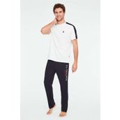 U.S. Polo Assn. - Erkek Ekru Yuvarlak Yaka Pijama Takımı