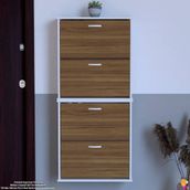 Umay' 2 Li Asma Kapı Önü 72 x 156 x 25,5 Cm’ Lik 4 Düşer Kapak 8 Göz Bölmeli Ayakkabılık - Ceviz - Beyaz