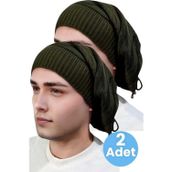 Uniquetrenders 2'Li Erkek Kışlık Triko Örgü Bere Ve Boyunluk Haki - Haki