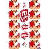 Unisex 10 Çift Çocuk Bando & Pandomim & Tören & Gösteri & Merasim Eldiveni & 23 Nisan & 19 Mayıs - 6 - 9 Yaş - Kırmızı - Beyaz