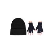 Unisex Siyah Kesik Eldiven Ve Bere Set