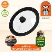 Universal 24/26/28 cm Uyumlu Silikon Kenarlı Tencere&tava Cam Kapağı Silikon Kulp Hediye