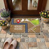 Uygur Home Hedefinize Ulaştınız Temalı Coco Görünümlü Dekoratif Dış Kapı Önü ve Iç Mekan Paspası - 45 x 70 cm - Kırmızı - Siyah