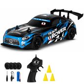 Uzaktan Kumandalı RC Drift Arabası 15 KM Hız Yapan 4x4 Çekiş Şarjlı 3 Adet Drift Kukası Hediyeli Renk Seçenekli Ralli Spoiler Araba (Mavi)
