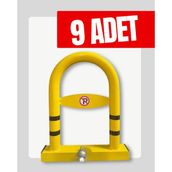 UZM PARK 9 Adet U Tipi Otopark Bariyeri Asma Kilitli Yatar Kalkar Kişisel Park Bariyeri Park Demiri9 - Sarı - Siyah