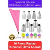 Uzun Ömürlü 10 Parça Paslanmaz Çelik Pasta Krema Sıkma Aparatı Seti Kesesi Torbası Dekoratif Süsleme - çok renk - Beyaz