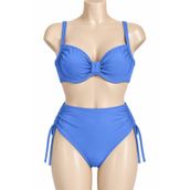 VAJESTO Kadın Mavi Likralı Esnek Şık Rahat Büyük Beden Battal Telli Balenli Yüksek Bel Bikini Takım