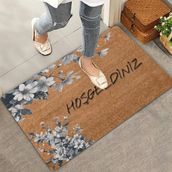 Valerine Life Beyaz Gerbera Çiçekleri Hoş Geldiniz Kapı Önü Paspası 45x70cm