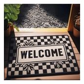 Valerine Life Dama ve Yaprak Desenli Siyah Beyaz Welcome Kapı Önü Paspası 45x70cm