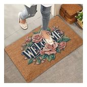 Valerine Life Pudra Rengi Güller Welcome Kapı Önü Paspası 45x70cm