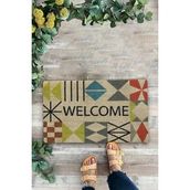 Valerine Life Rustik Geometrik Üçgen Çizgi Desenli Welcome Hoş Geldiniz Kapı Önü Paspası 45x70cm