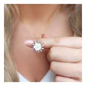 Vaoov 925 Ayar Gümüş Mor Taşlı Çiçek Kolye