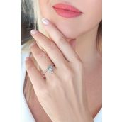 VAOOV 925 Ayar Gümüş Renkli Taşlı Harf Yüzük