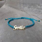 VAOOV 925 Ayar Gümüş Smile Yazılı Turkuaz Makrome Örgü Bileklik