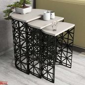 Variant Stil Metal Ferforje Krem 3'lü Zigon Sehpa