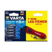 Varta Longlife Power 4 İnce + 4 Kalem Pil + Led Fener Hediyeli