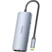 Veggieg 3.5 mm 4K 60 Hz HDMI Gigabit Ethernet 3 USB-A 2 Type-C Aux SD Micro SD Kart Okuyucu Çevirici Çoklayıcı Hub