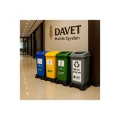 Veliday Sıfır Atık Geri Dönüşüm Çöp Kutusu Kovası 70 Litre 4'lü Set Hotel Ofis Okul Geri Dönüşüm