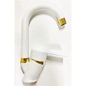 Venita Beyaz Gold Banyo Lavabo Musluğu Çift Su Girişli Bataryası