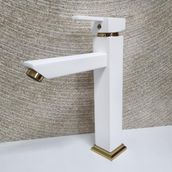 Venita Kare Aç Kapa Çanak Tipi Uzun Beyaz Gold Lavabo Bataryası