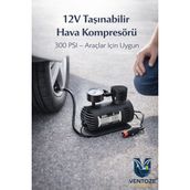 Ventoze 12V 300 Ps Taşınabilir Hava Kompresörü I Araç Lastik Şişirme Pompası Mini Elektrikli Kompresör - VNT-PM-DRP-001