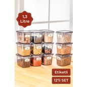Vienev Etiketli 12 li Sızdırmaz Premium Vakumlu Baharatlık Seti