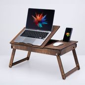 Vigo Wood Katlanır Ayaklı Ayarlanabilir Laptop Sehpası Telefon Bölmeli Bilgisayar Çalışma Sehpası - 65x34x27 - Barok Ceviz
