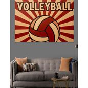 Vintage Voleybol Topu Çizimi Kırmızı Ve Beyaz Çalışma Dekoratif Kanvas - Mdf Ahşap Tablo
