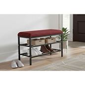 Vivense Luxe Keten Kumaşlı Puf Ayakkabılık Bench, Bordo