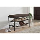 Vivense Luxe Keten Kumaşlı Puf Ayakkabılık Bench, Kahve - Kahverengi