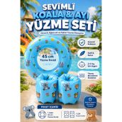 viyol marketim Çocuk Yüzme Seti 2-5 Yaş – Pratik Kolluk + 45 Cm Yüzme Simidi, Havuz Deniz (Koala Ayı Desen)
