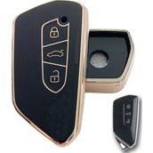 Volkswagen Golf 8 Seat Cupra Skoda Octavia Uyumlu Kumanda Anahtar Kılıfı Oto Anahtarlık Siyah Gold