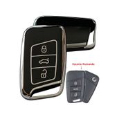 Volkswagen Passat B8 Skoda Superb Kodiaq Uyumlu Smart Anahtar Kılıfı Oto Anahtarlık Siyah Silver