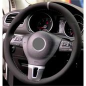 Volkswagen Polo 2017 > Uyumlu Dikmeli Direksiyon Kılıfı Alcantara Gri Yüzüklü