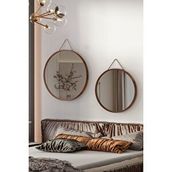 Vovva Home Mirora 2'li Yuvarlak Dekoratif Duvar Aynası | Boyalı Ahşap Çerçeveli | 60cm 48cm | Yerli Ceviz