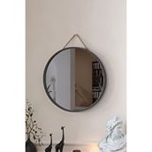 Vovva Home Mirora Yuvarlak Dekoratif Duvar Aynası | Boyalı Ahşap Çerçeveli | 48cm | Antrasit