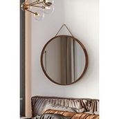 Vovva Home Mirora Yuvarlak Dekoratif Duvar Aynası | Boyalı Ahşap Çerçeveli | 48cm | Yerli Ceviz