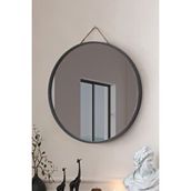 Vovva Home Mirora Yuvarlak Dekoratif Duvar Aynası | Boyalı Ahşap Çerçeveli | 60cm | Antrasit