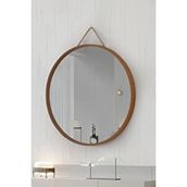 Vovva Home Mirora Yuvarlak Dekoratif Duvar Aynası | Boyalı Ahşap Çerçeveli | 60cm | Meşe