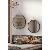 vovvahome Mirora 2'li Yuvarlak Dekoratif Duvar Aynası | Boyalı Ahşap Çerçeveli | 60cm 48cm | Yerli Ceviz