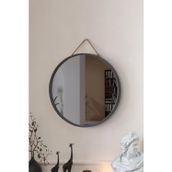 vovvahome Mirora Yuvarlak Dekoratif Duvar Aynası | Boyalı Ahşap Çerçeveli | 48cm | Antrasit