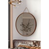 vovvahome Mirora Yuvarlak Dekoratif Duvar Aynası | Boyalı Ahşap Çerçeveli | 60cm | Yerli Ceviz