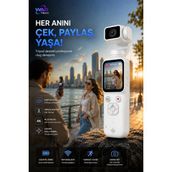Wair Teknoloji 4K Ultra Hd Vlog Kamera 75MP Wifi Yapay Zeka Yüz Takipli 330° Gimbal Dokunmatik Ekranlı Kamera + 64GB Hafıza Kartı Hediyeli - Beyaz